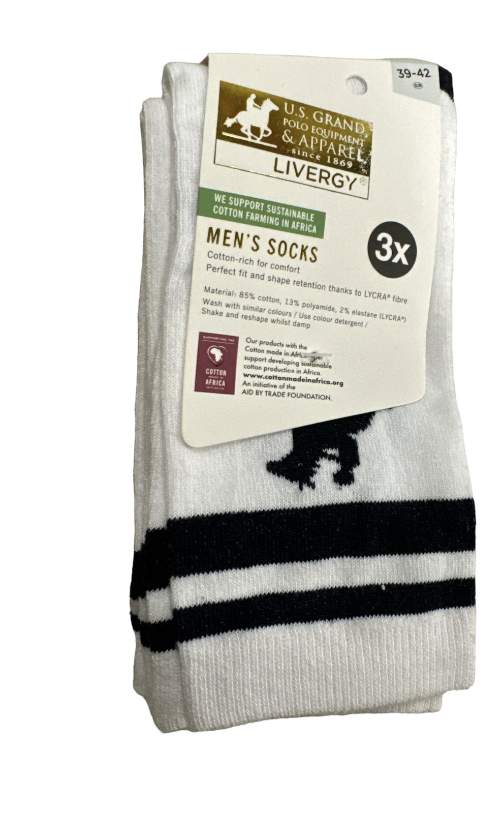 U.S. Polo Assn. Livergy Mens Crew Socks - White/Navy - 1 Pack of 3 Pairs โ image 3