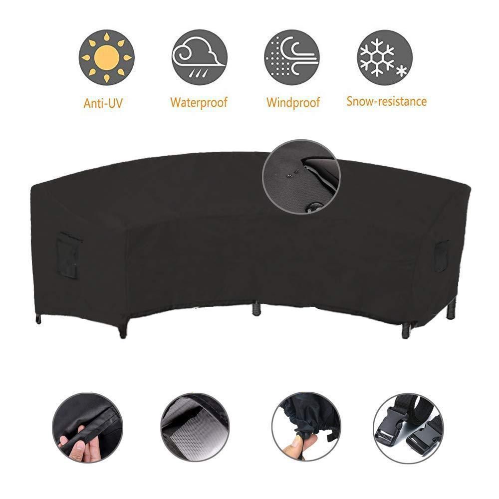 Outdoor Sectional Sofa Cover Waterproof Curved Patio Furniture Covers for Deck, Lawn and Backyard, 228x116x86cm, Black โ image 5