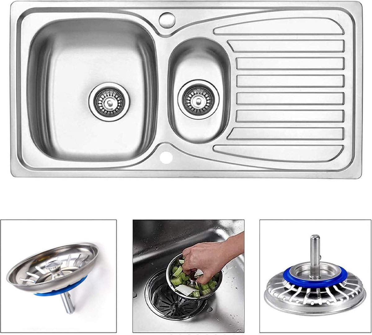Kitchen Sink Drain Plug 80 mm - 2 Pieces Basket Plug - Sink Strainer Drain Stopper for the Kitchen - Stainless Steel - Universal - Drain Stopper - Sink — image 2
