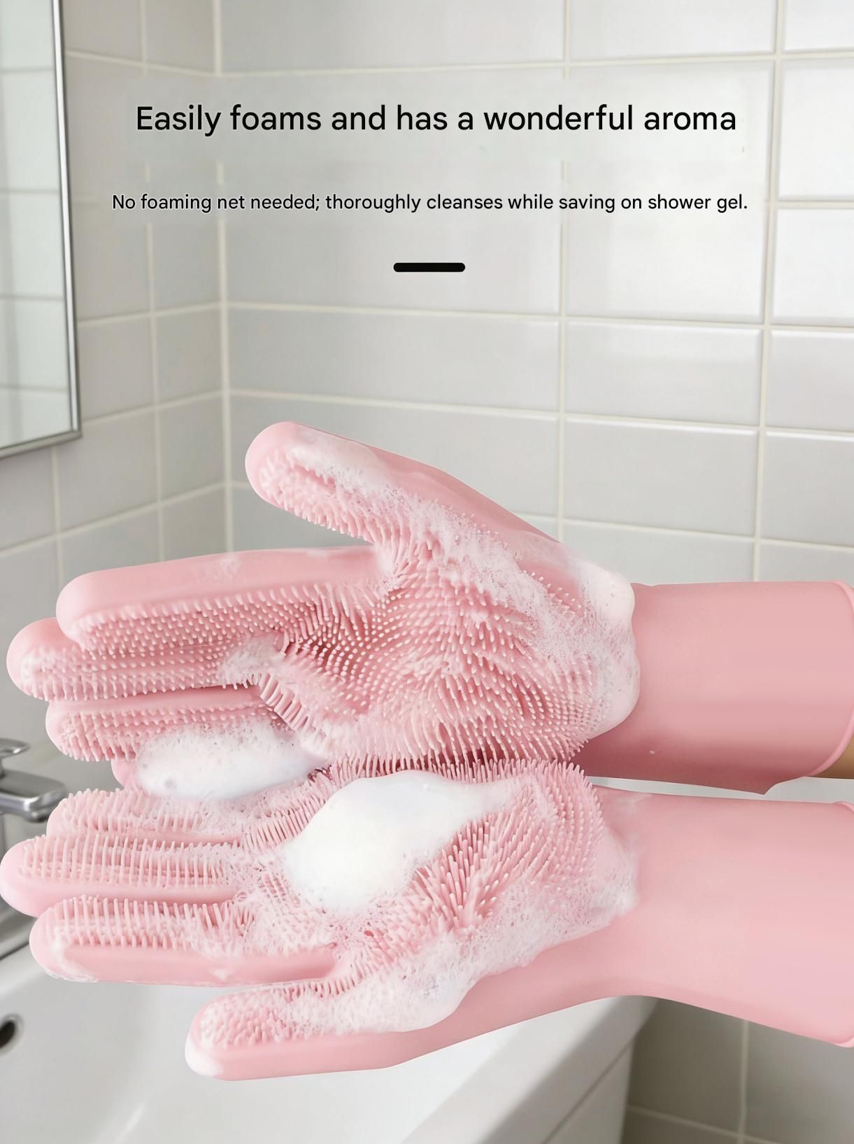 Grey Silicone Pet Bathing Gloves - Pink Double-Sided Design for Cats and Dogs - Gentle Massage, Easy Lather, Durable and Waterproof, Ideal for Pet Grooming and โ image 3