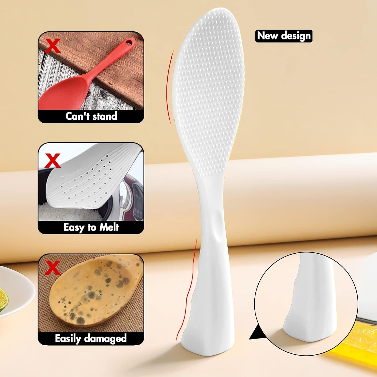 Silicone Standing Rice Spatula with Non-Stick Paddle, Heat Resistant Rice Cooker Spoon, Serving Spoon for Grains (White) — image 3