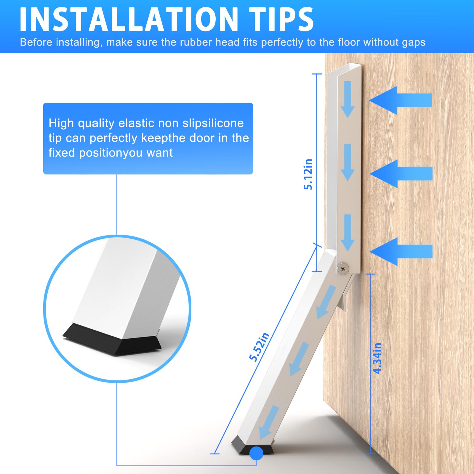 Foot-Operated Door Stopper with Magnetic Hold – Adjustable, Non-Slip Rubber Tip, Easy Install via Adhesive or Screws, Fits All Floor Types (White) — image 2