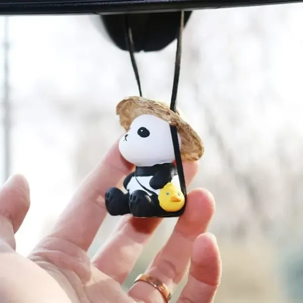 High Quality Compatible Cute Swinging Panda Car Mirror Accessories Funny Interior Rearview Mirrors Decorations (Hat Panda) โ image 3