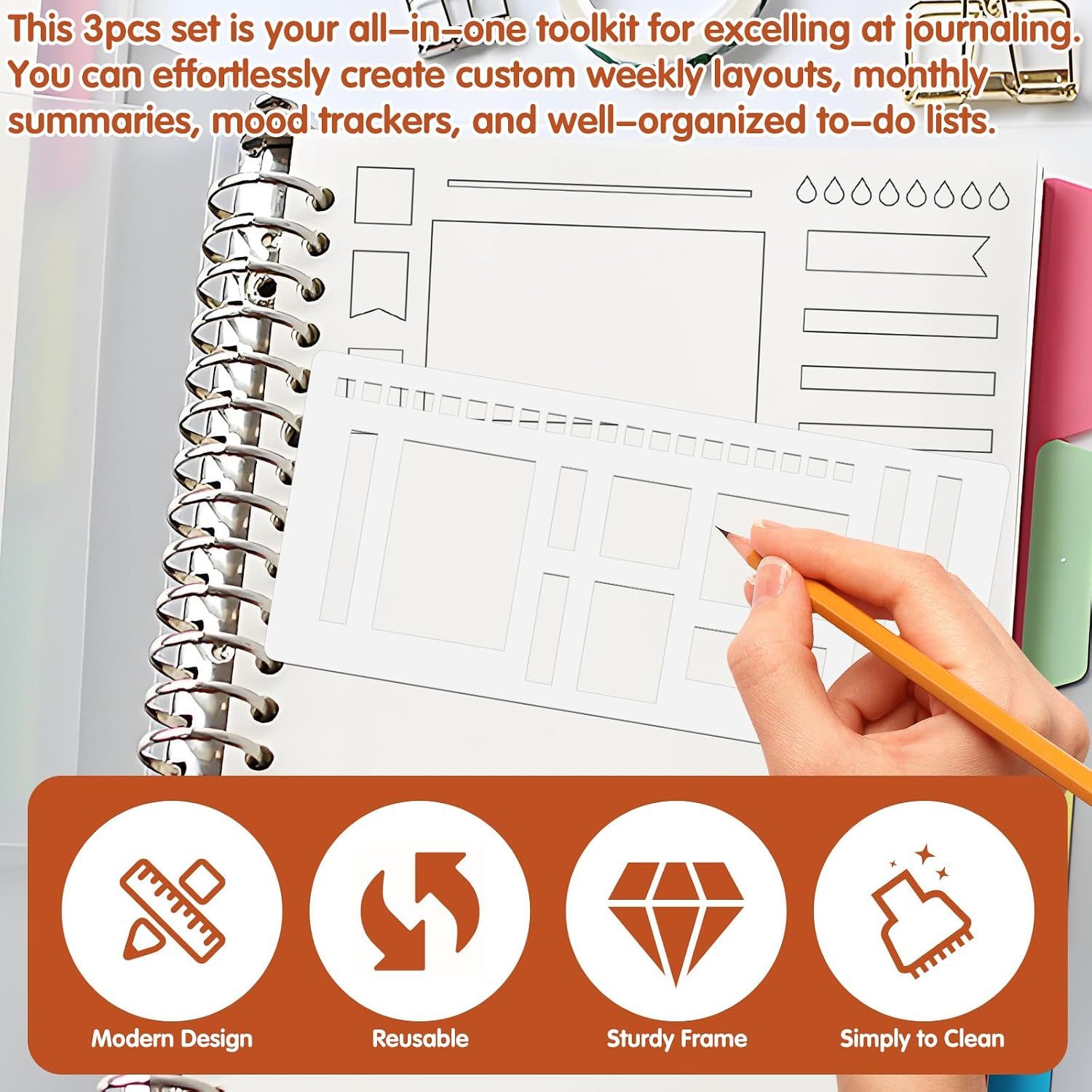 3 Pack Journal Stencil Set, Reusable Planner Stencils Templates Create Custom Weekly and Monthly Layouts for Dot Grid Journals โ image 4