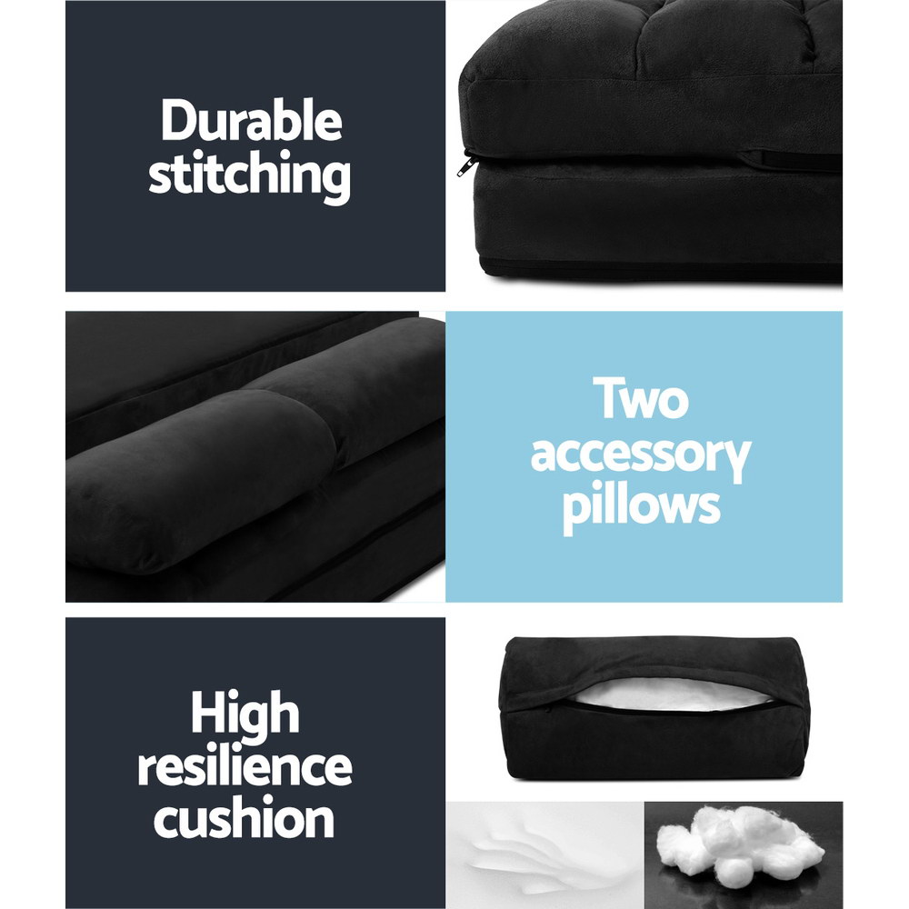 Artiss Floor Lounge Sofa Bed 2-seater Charcoal Suede — image 6