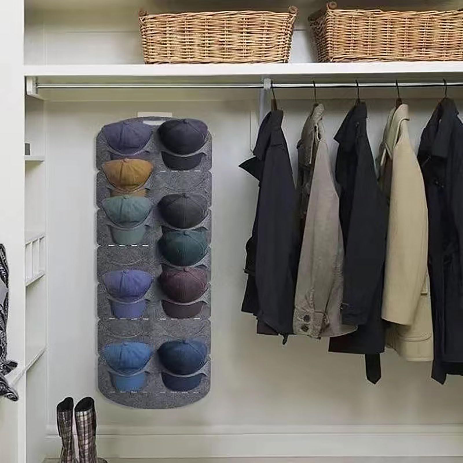 Hat Storage Hanging Bag Baseball Cap Storage Artifact Display Multi-layer Grid Daily Household Hanging Door Back Wall Felt — image 4