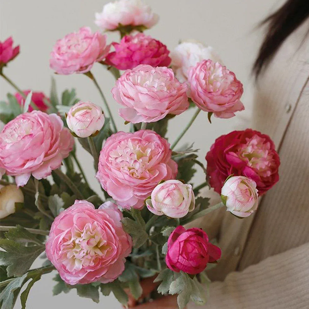 5pcs Artificial Peony Silk Flowers Bouquet Decor Faux Floral Arrangements - Champagne โ image 5