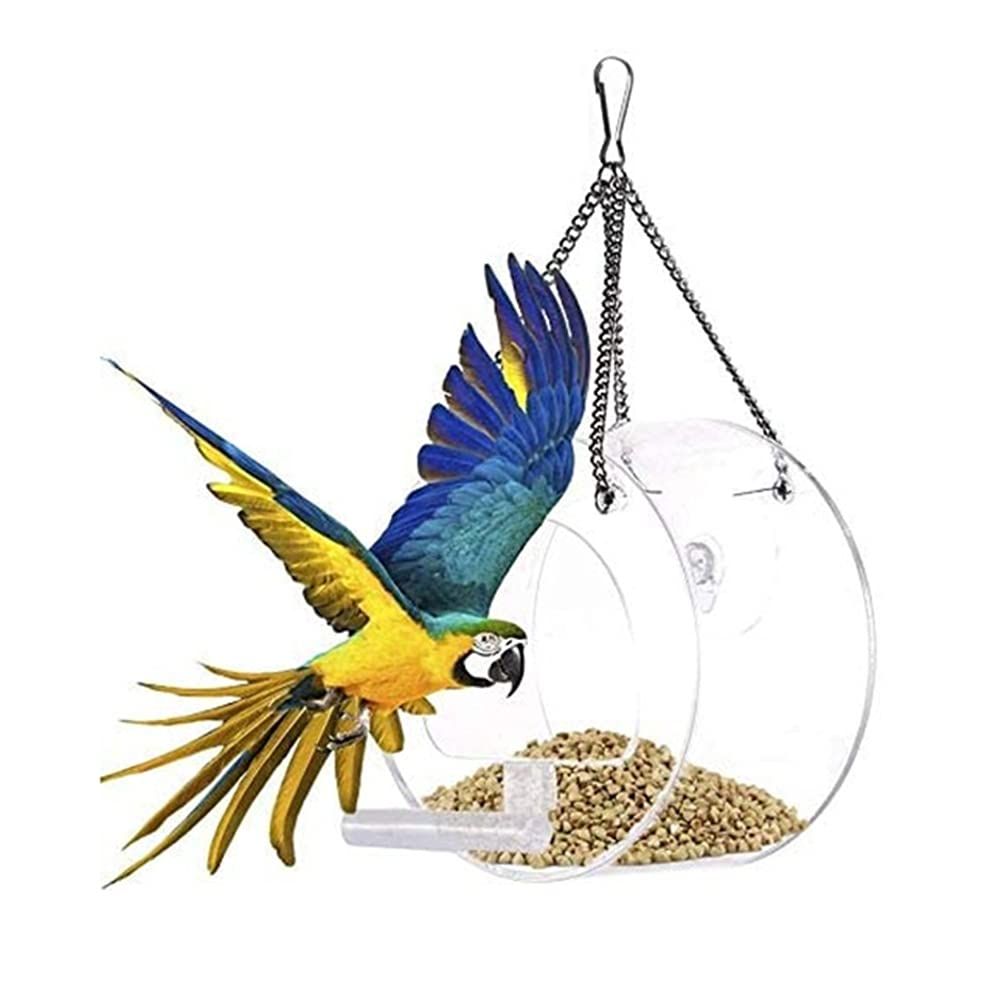 Round Acrylic Hanging Bird Feeder Bowl Transparent Food Cage for Small Birds Indoor Outdoor Feeding Rack for Canaries Parrots Finches โ image 3