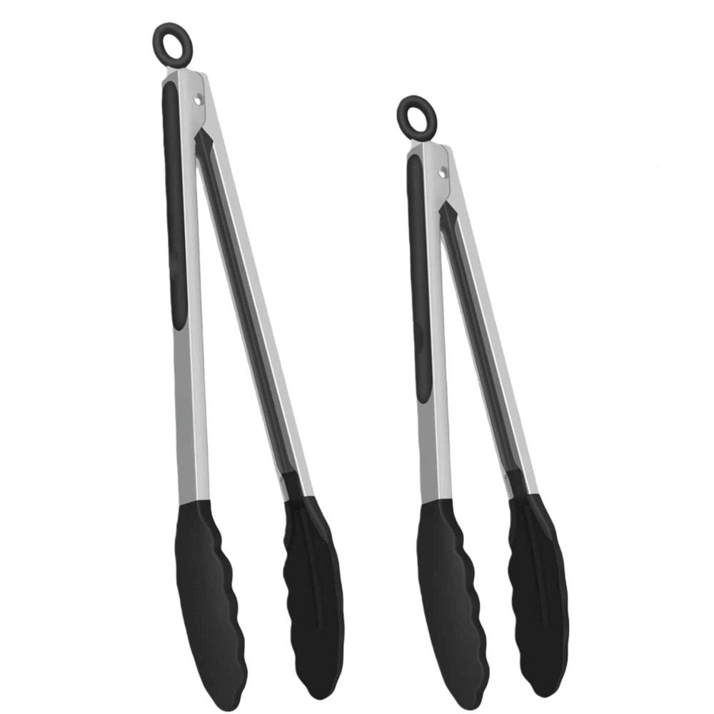 Kitchen Tongs for Cooking with Silicone Tips, BPA Free Stainless Steel set of 2 Silicone Tongs for Cooking, Grilling & Toss a Salad, Heat Resistant Grill Tongs