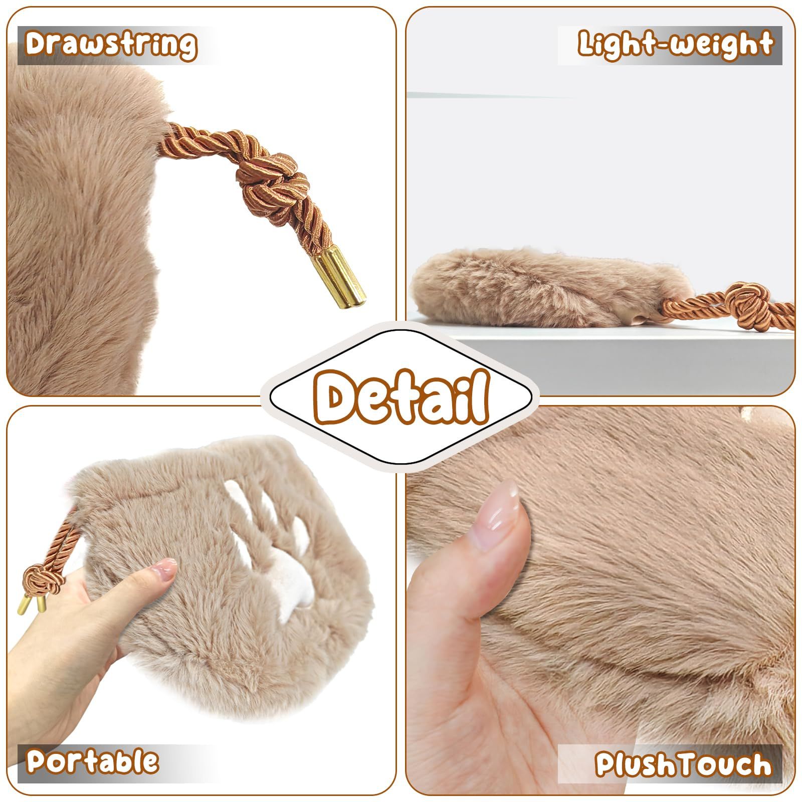 Cute Small Makeup Bag, Cat Makeup Organizer, Plush Cat Paw Pouch, Funny Cat Mom Gifts for Women, Drawstring Cosmetic (Brown) โ image 2