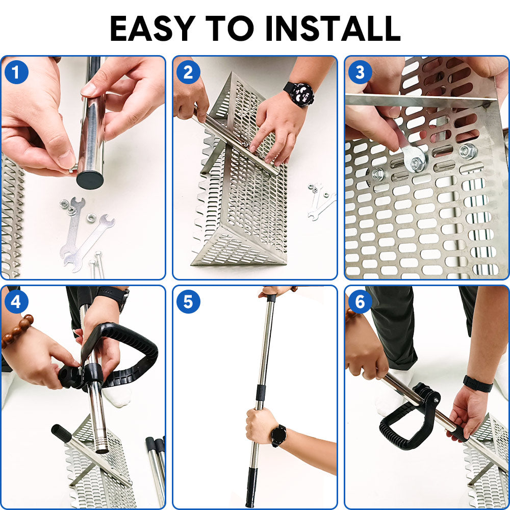 Beach Rake Stainless Steel Sand Flea Rake 140cm Long Detachable Handle and Shark Tooth Wide Sifter for Easy Sand Flea Removal with Bonus Basket and — image 4