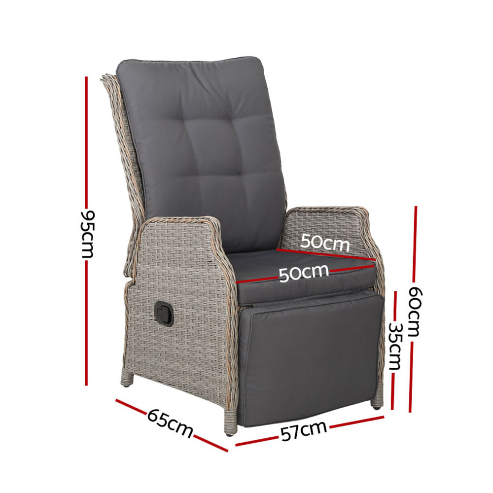 Gardeon 2PC Recliner Chairs Sun lounge Wicker Lounger Outdoor Furniture Adjustable Grey — image 2