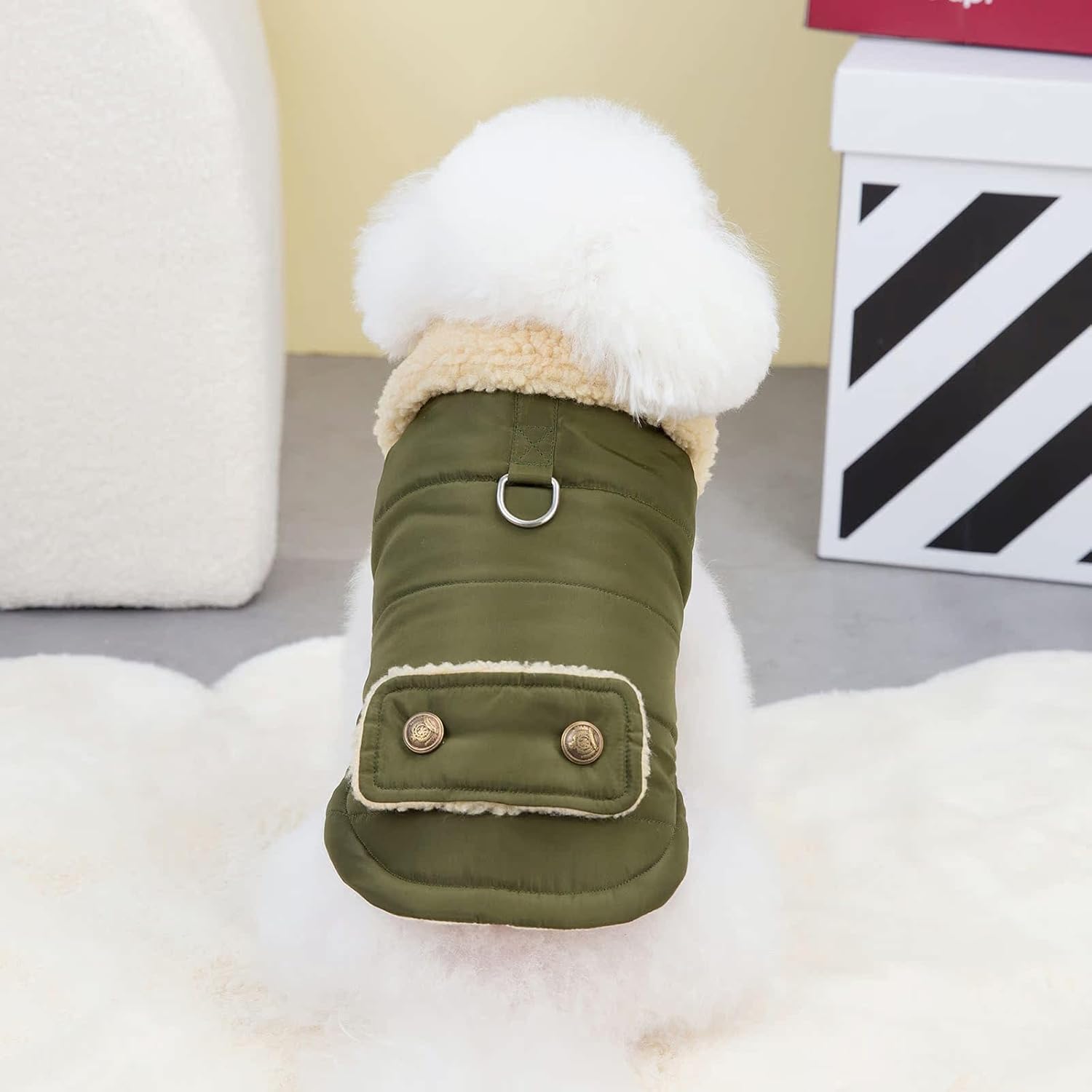 Winter Dog Jacket Warm Puppy Coat Military Green Size M for Cold Weather — image 3