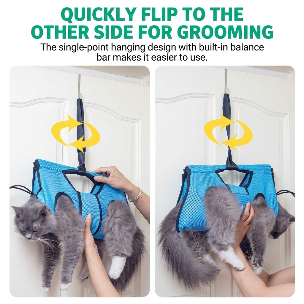 Suspended Pet Grooming Hammock with Adjustable Hanging Straps and Bonus Grooming Kit – Breathable Mesh Sling for Small Pets, Ideal for Nail Trimming, Ear — image 2