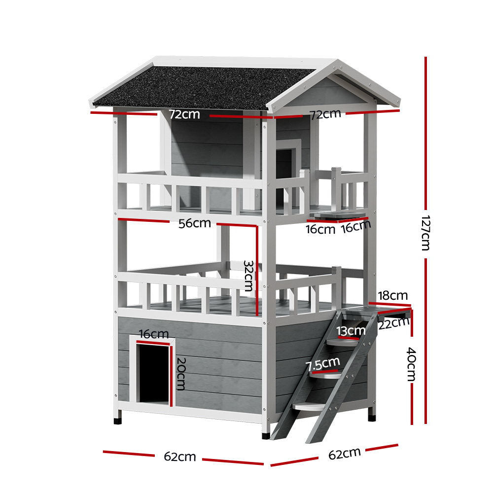 i. Pet Outdoor Cat House Shelter 72cm x 127cm Rabbit Hutch Wooden Condo Small Outdoor Cat House — image 2