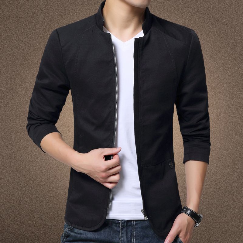 Men's Slim Fit Autumn Jacket Korean Style Polyester Khaki XL Size: XL; Height (cm): 175-180; Weight (kg): 75-85; Bust (cm): 108; Shoulder width (cm): 46 — image 4