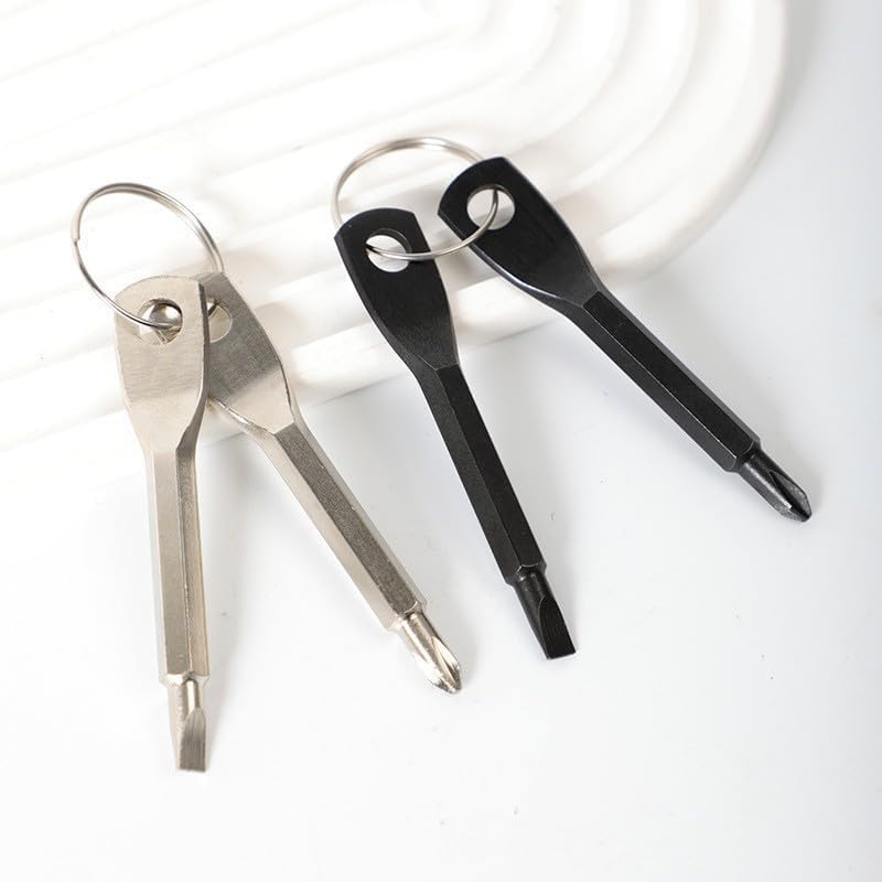 2-in-1 Keychain Screwdriver - Mini Double-Ended Flat & Cross Head - Stainless Steel - Pocket-Sized Tool - Silver — image 6