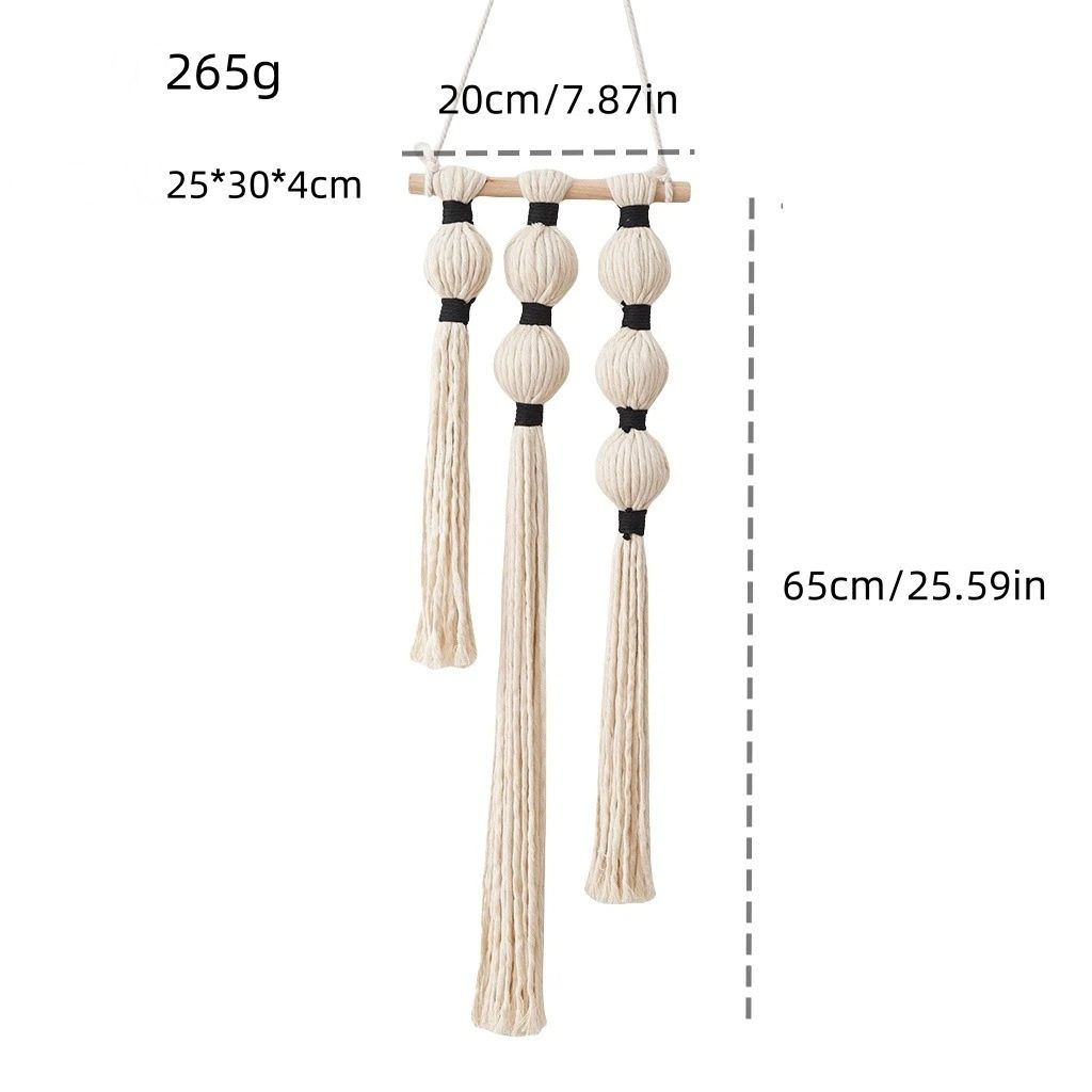 Wall Hanging Tassels Sphericity Cotton Textile for Bedroom Living Room Decor, Natural Farmhouse Rope Ball Yarn Art — image 5