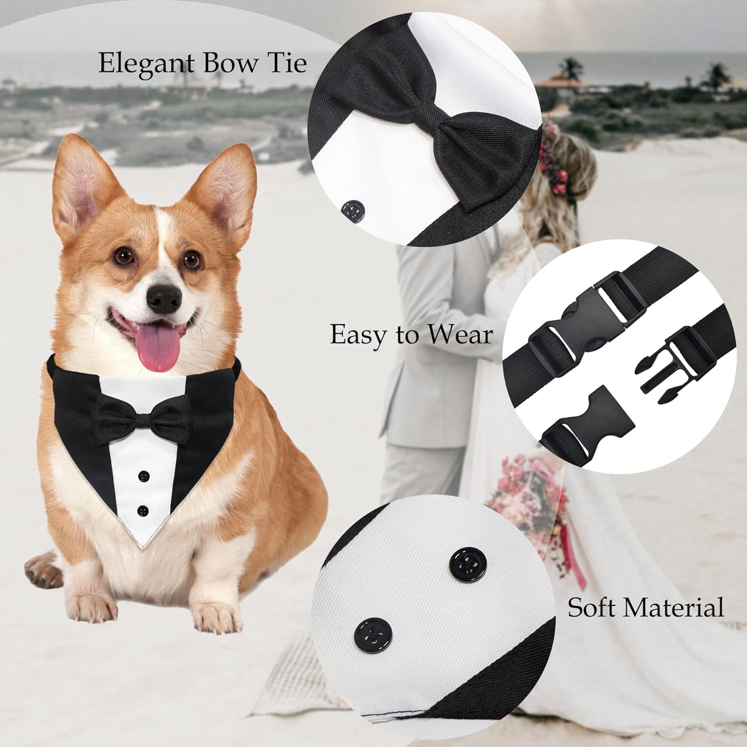 Formal Dog Smoking Set Collar Neckband Adjustable 12.5-21 Inch Black Formal Dog Dress for Wedding Engagement Birthday Fits Small Medium Large Dogs and Other — image 3