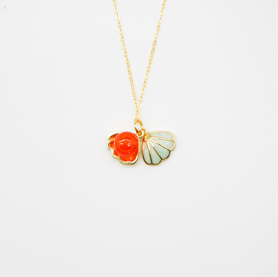 Gift Box - Aroma Necklace 925 Silver, Gold coated - Green Shell Sunset Coral (Bright Red Orange) + Purify Oil Blend โ image 2