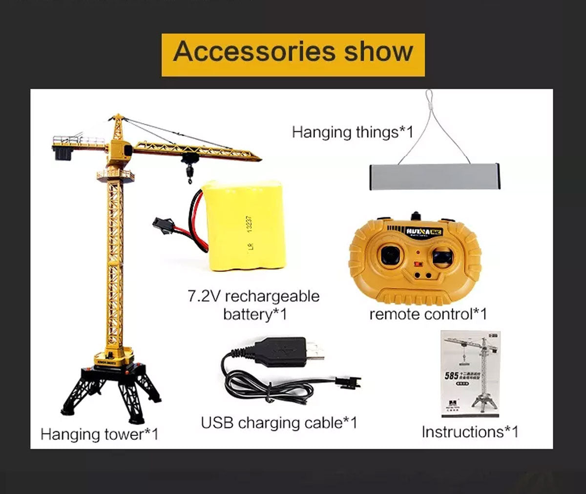 HUINA 1/14 12CH RC Alloy Tower Crane Engineering Construction Vehicle Toy Kids Car โ image 4