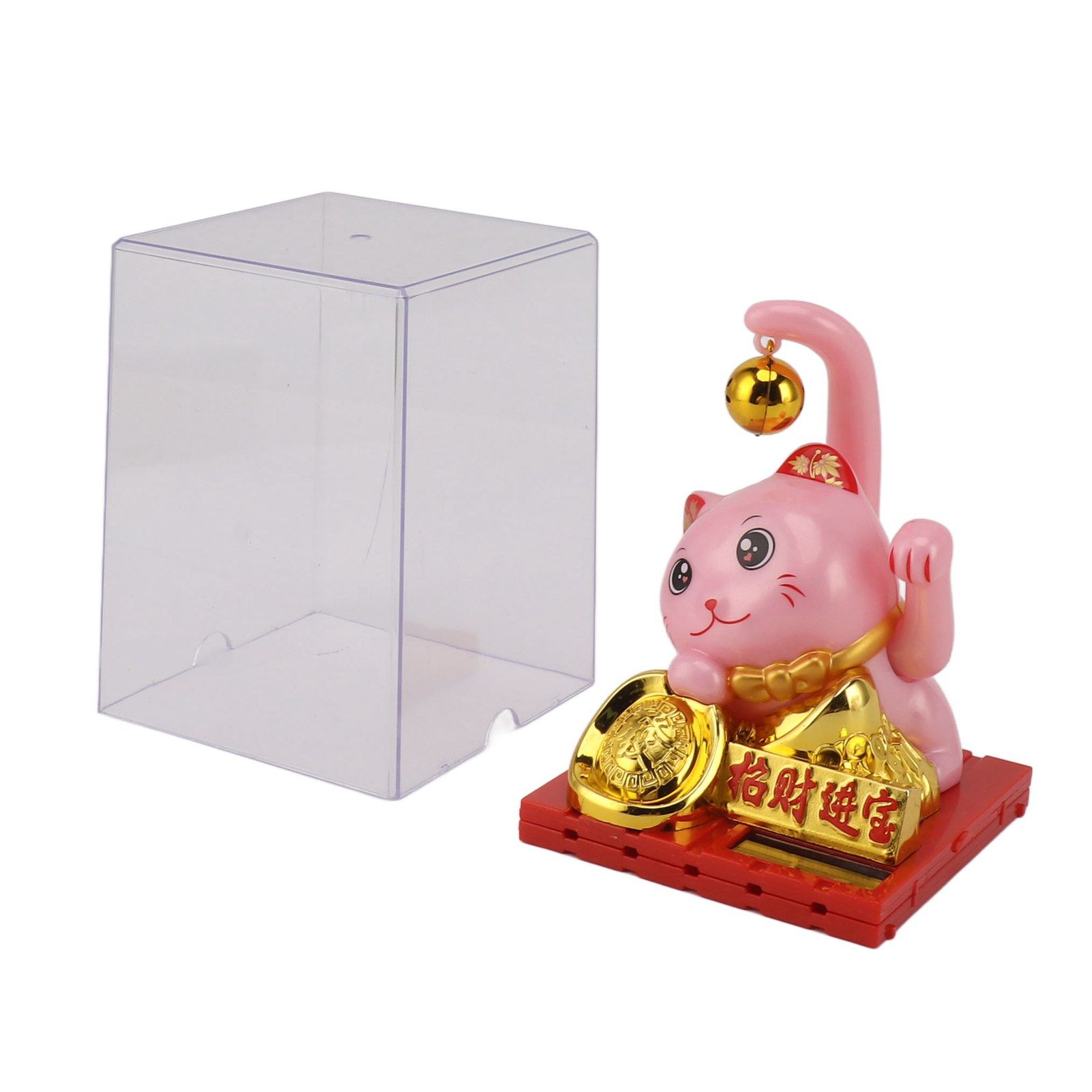 Arm Waving Fortune Cat Solar Powered Light Induction Lucky Cat Decoration for Desks Windows Car Dashboards Pink Large โ image 2