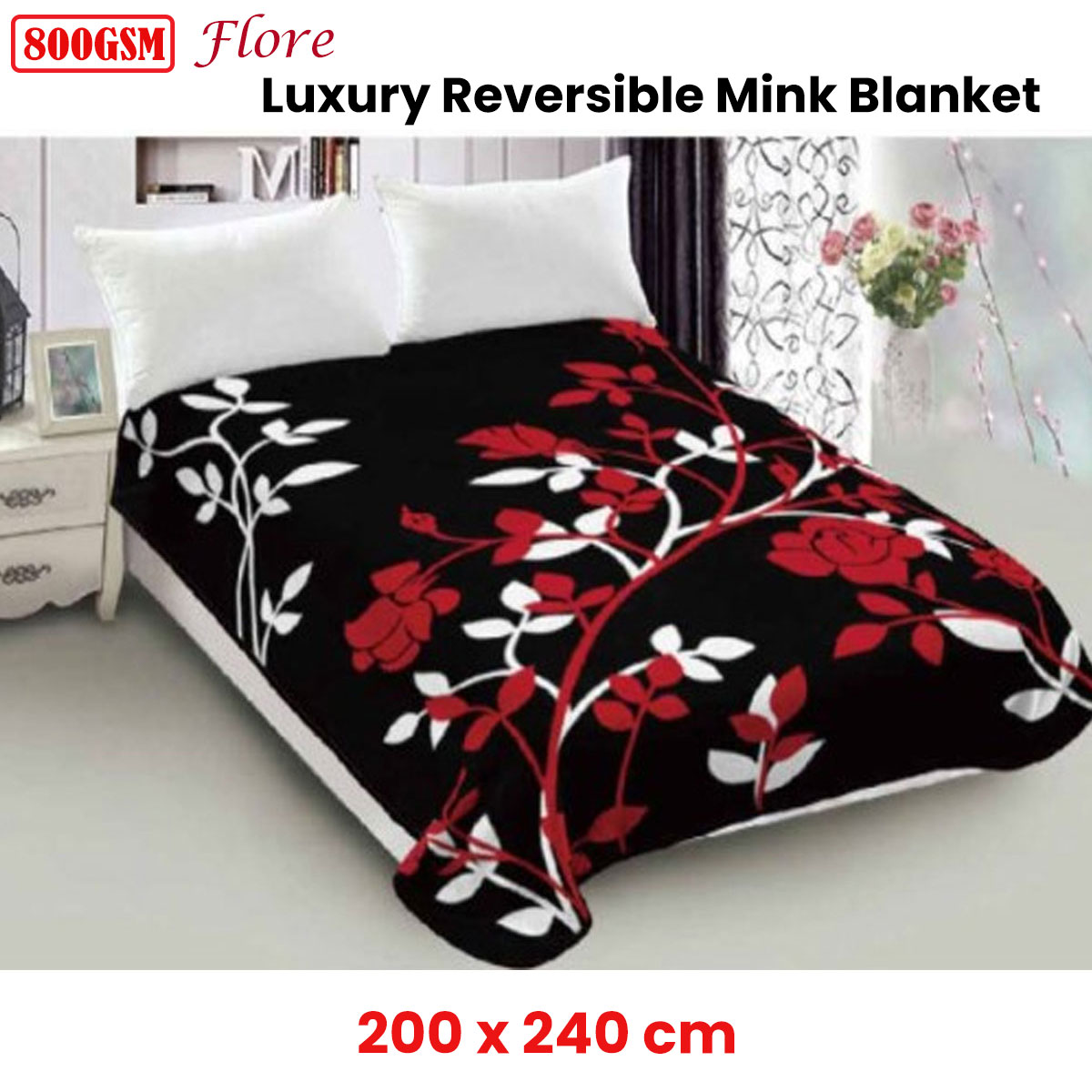 Lylac Homewares 800GSM Luxury Reversible Mink Blanket Flore Queen — image 2
