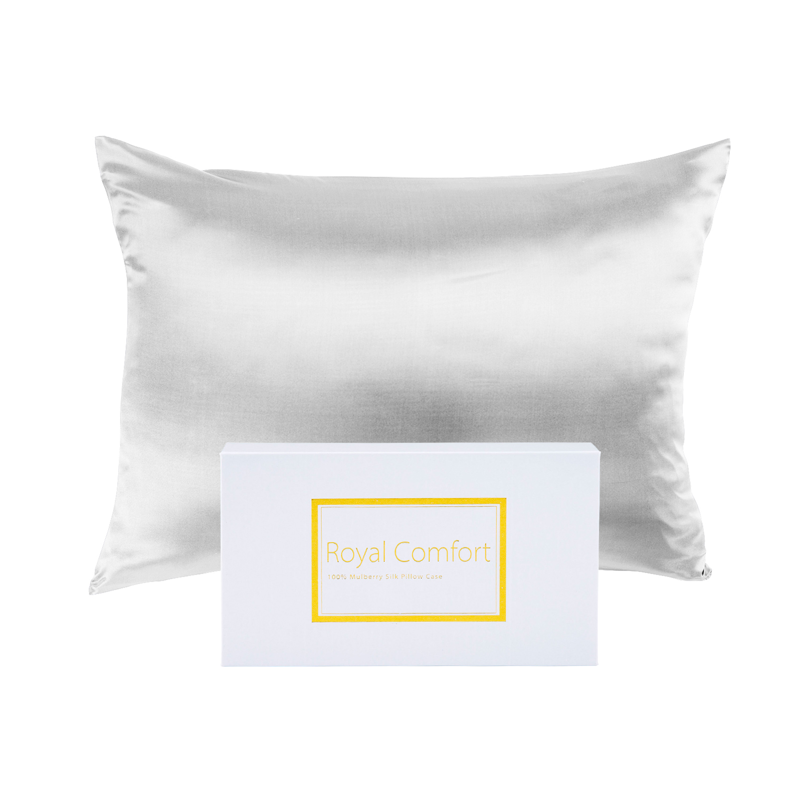 Royal Comfort Mulberry Soft Silk Hypoallergenic Pillowcase Twin Pack 51 × 76cm - Silver