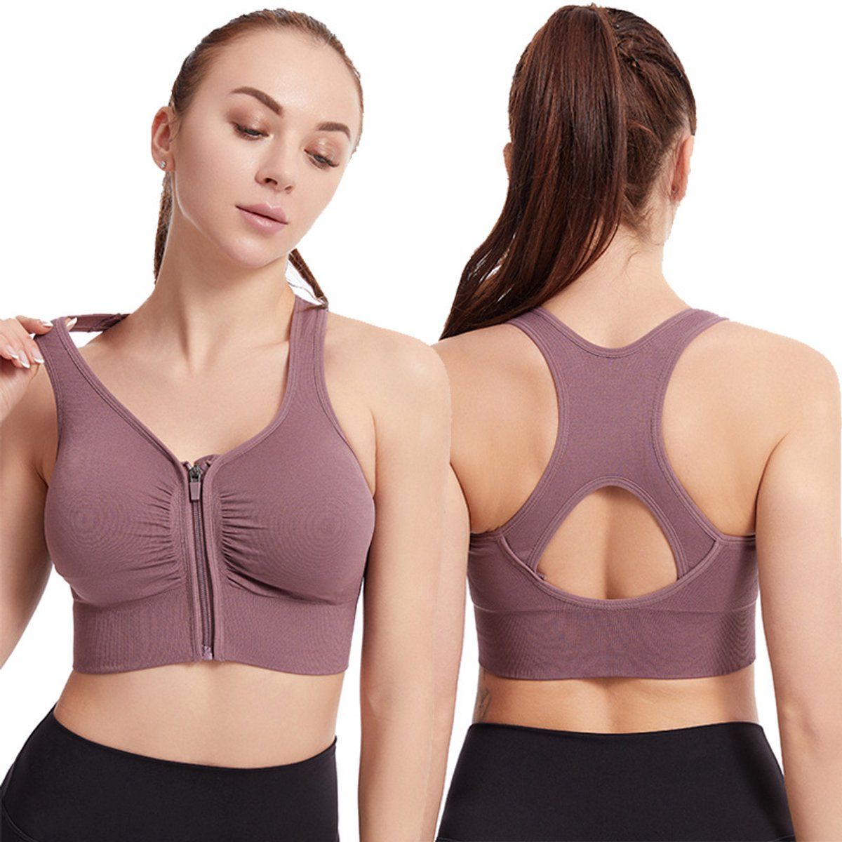Women's Sports Bra with Front Zipper, High Impact Sports Bra with Zipper, Push, up and Breathable, Yoga and Fitness, Navy Blue โ image 3