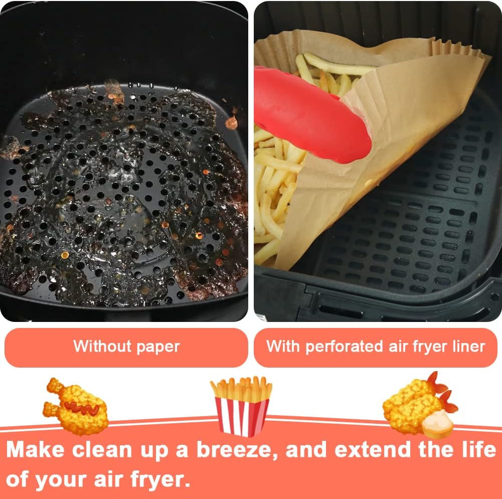 Square Air Fryer Liners for 2 to 5 Qt, Set of 100, 8 Inch Perforated Square Air Fryer Parchment Paper, Air Fryer Filters for Basket, In โ image 4