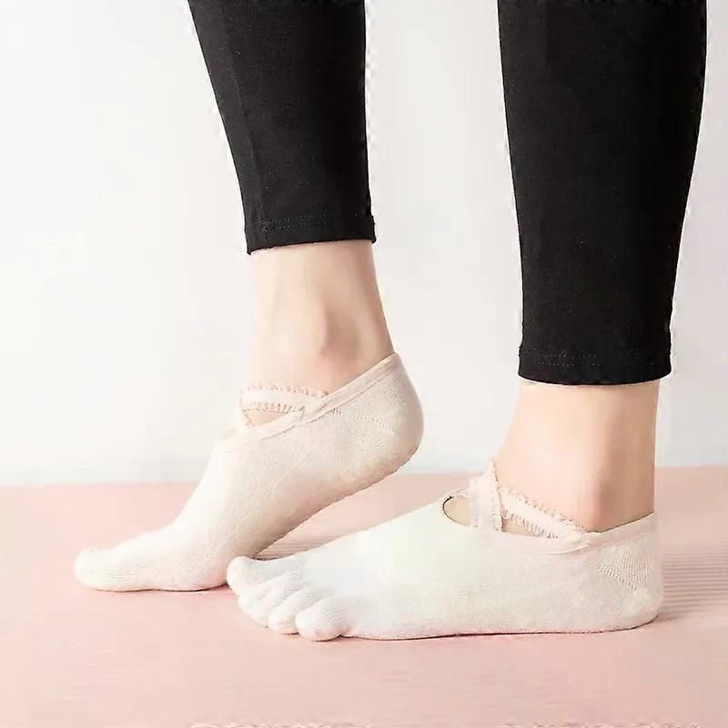 Women's Lace Trim Five Toe Yoga Socks Non Slip Grip Socks Pilates Dance Ballet Fitness Exercise Socks - Gray โ image 4