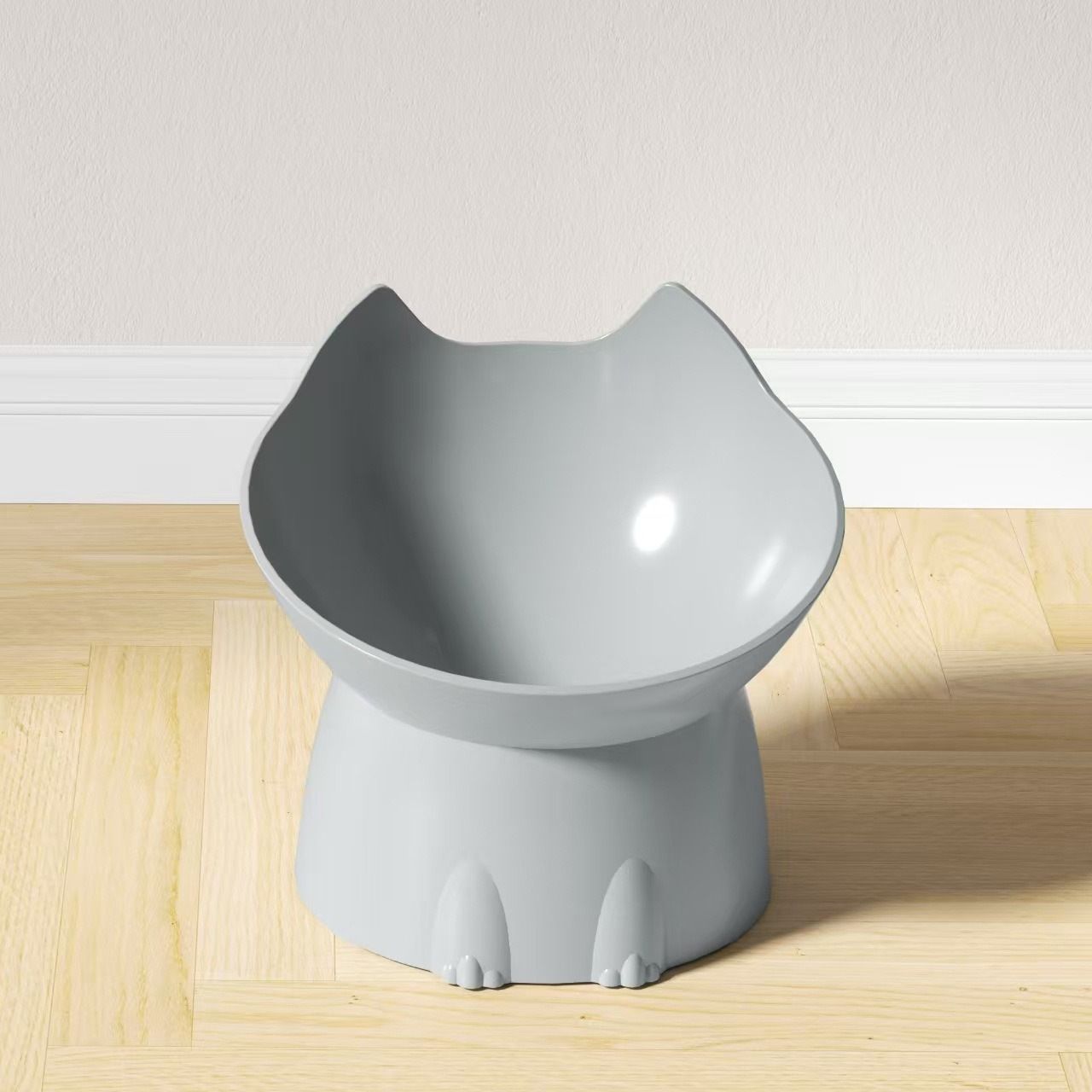 Raised Cat Bowl with Long Ears - Large Capacity Tilted Pet Food Bowl for Cats Dogs - Anti-Spill Elevated Feeding Dish - Gray