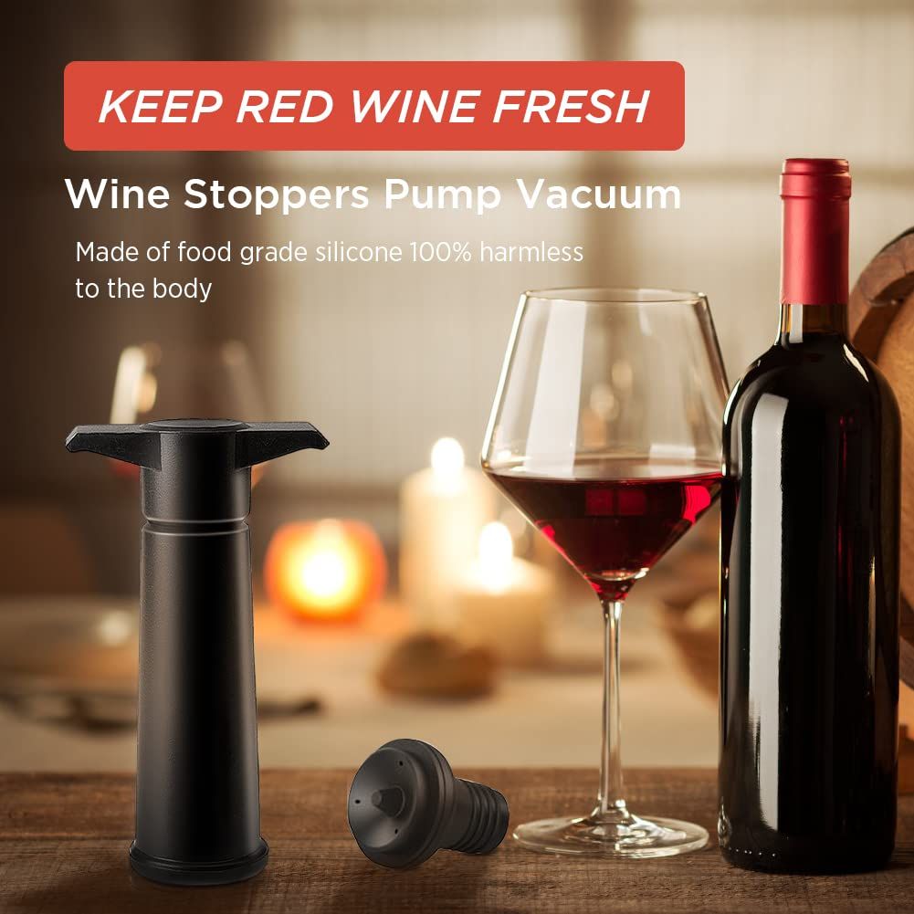 Wine Saver with 2 Vacuum Stoppers, Wine Stopper, Wine Preserver, Reusable Bottle Sealer Keeps Wine Fresh — image 4