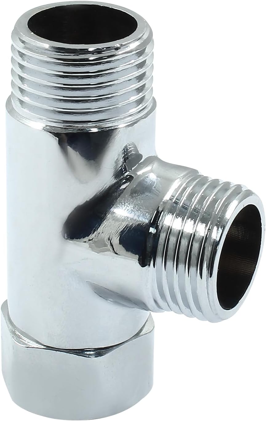 G1/2" 3 Way Diverter Valve, Solid Brass Tee Adapter Connection for Bath Shower Arm, Bidet Sprayer Faucet (Silver) — image 3