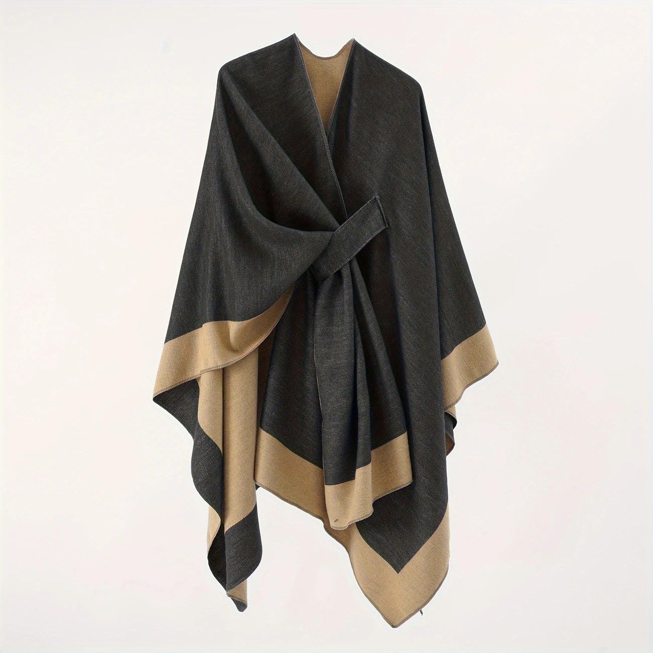 Solid Color Striped-Border Faux Cashmere Shawl Scarf, Minimalist Versatile Autumn Winter Warmth Elegant Accessory(grey) โ image 3