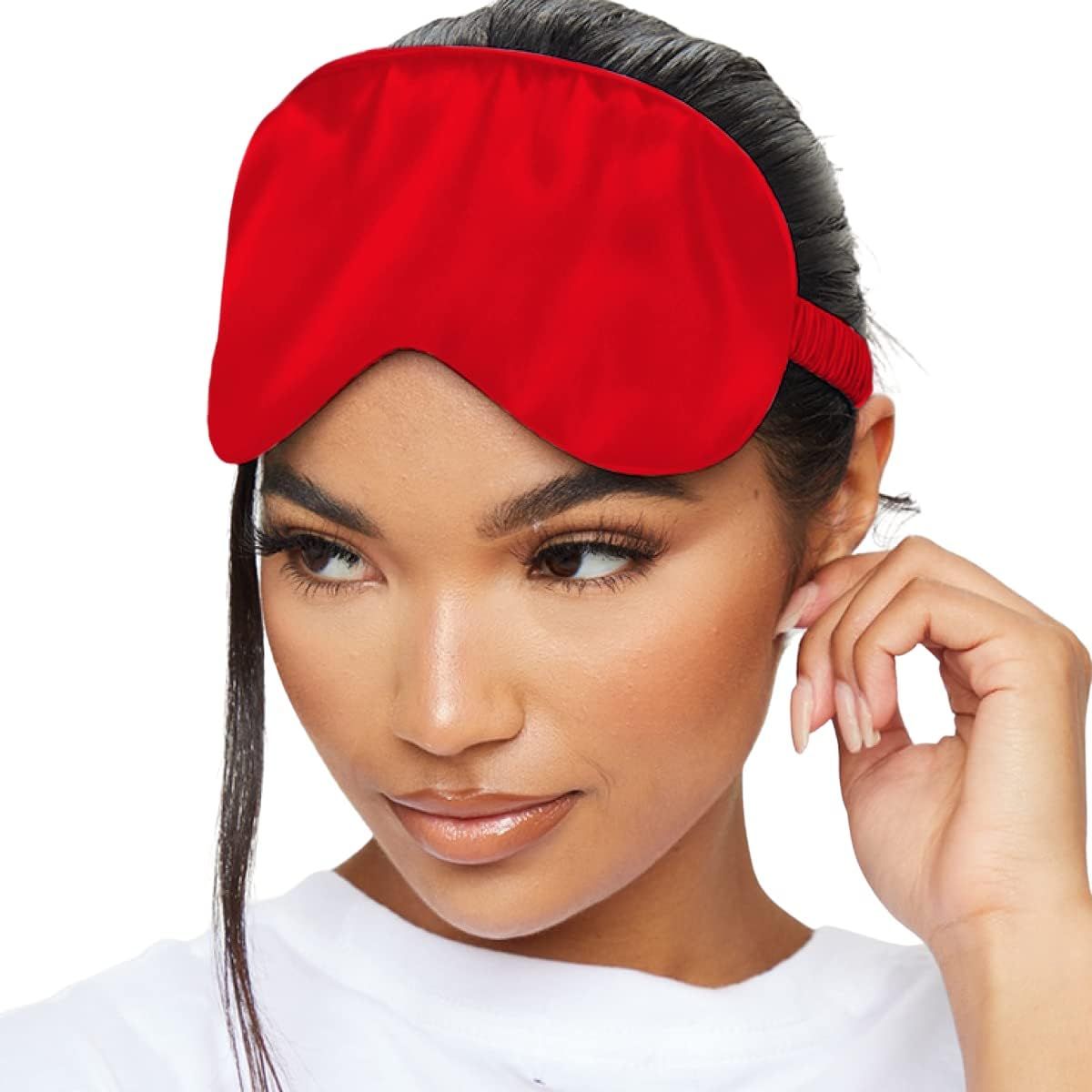 Silk eye mask: Mulberry silk adjustable thin strap shading does not oppress The Eyes Ouch Eyemask Blindfold Red
