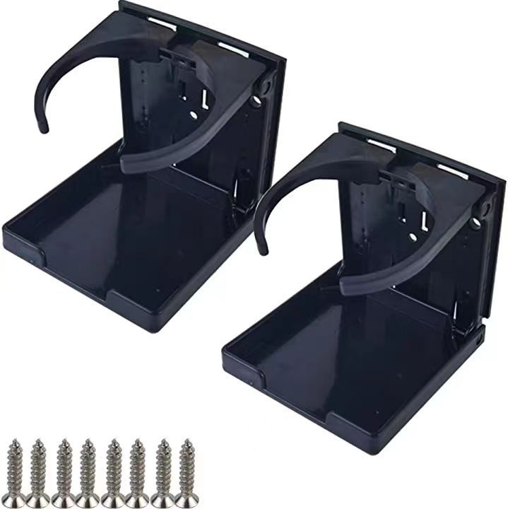 2pcs Adjustable Folding Drink Holder Fit Most Size Mugs Bottle Wall Cup Holder Car Water Bottle Holder for Trucks, Caravans -Black