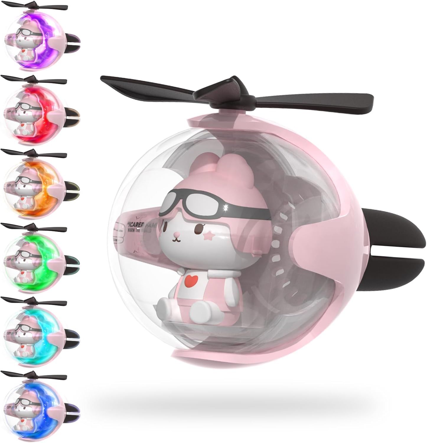 Pink Bunny Car Air Freshener with 6-Color Auto Light Up & 4 Scented Replacements Tablets – Light Scent, Decorative Auto Accessories, Cute Easter Decorations
