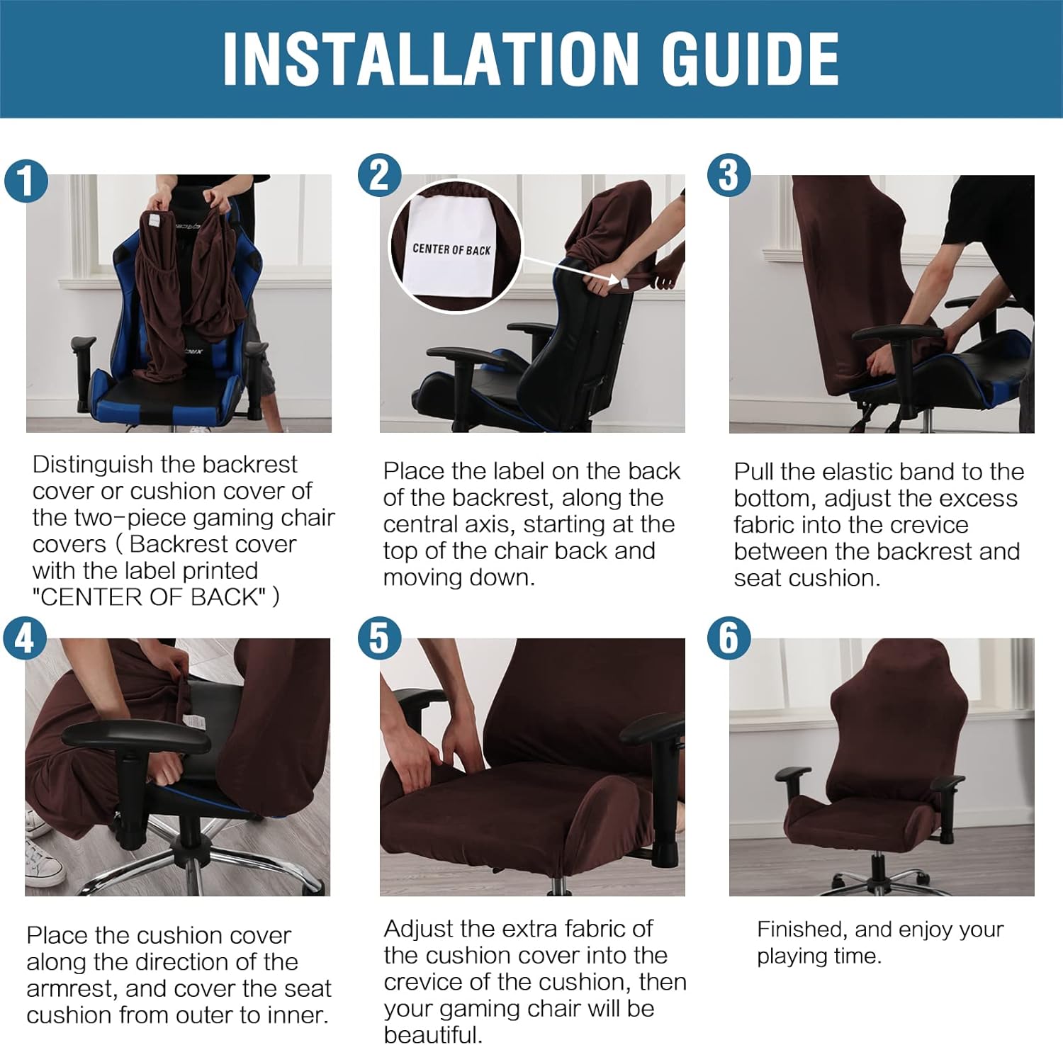 Gaming Chair Covers Slipcover Stretch Seat Chair Cover for Leather Computer Reclining Racing Ruffled Gamer Chair Protector Without Chair 2 piece,Brown — image 5