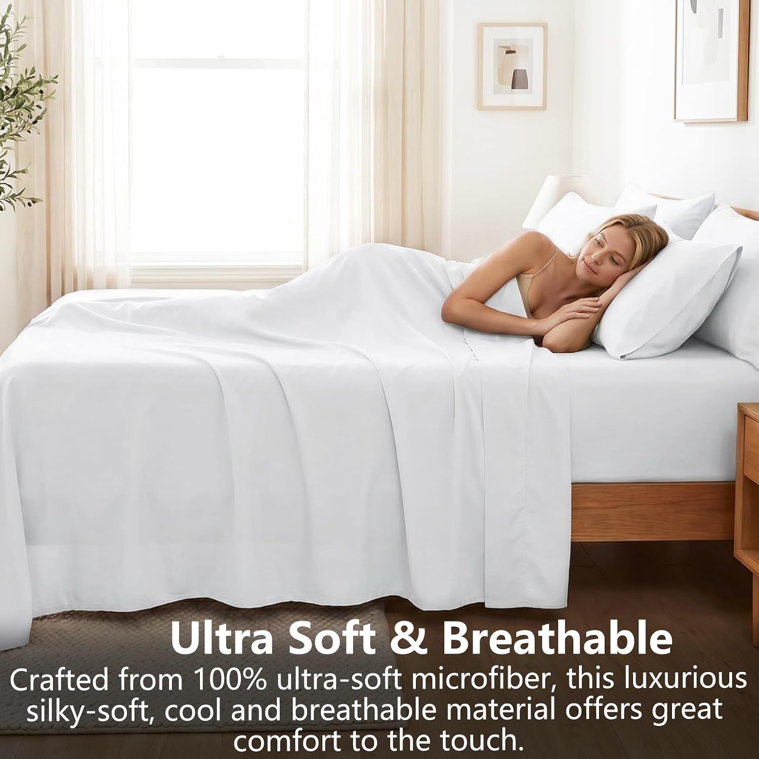 Hotel Soft Bed Sheet Set- Bedding Sheets & Pillowcases -Breathable Bedding - Wrinkle, Fade, Stain Resistant-Deep Pocket Flat Fitted Bed Sheet Set(Raw — image 4