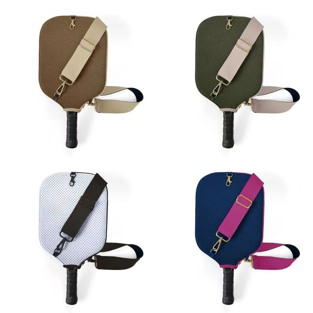 Dark khaki Neoprene Pickleball Paddle Cover – Waterproof Side Pocket Design, Shoulder Bag Style — image 2