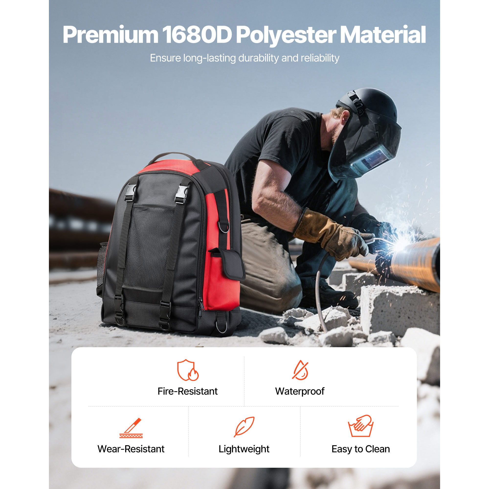 25.2L Welding Backpack 1680D Polyester Welder Backpack for Tool and Helmet — image 4