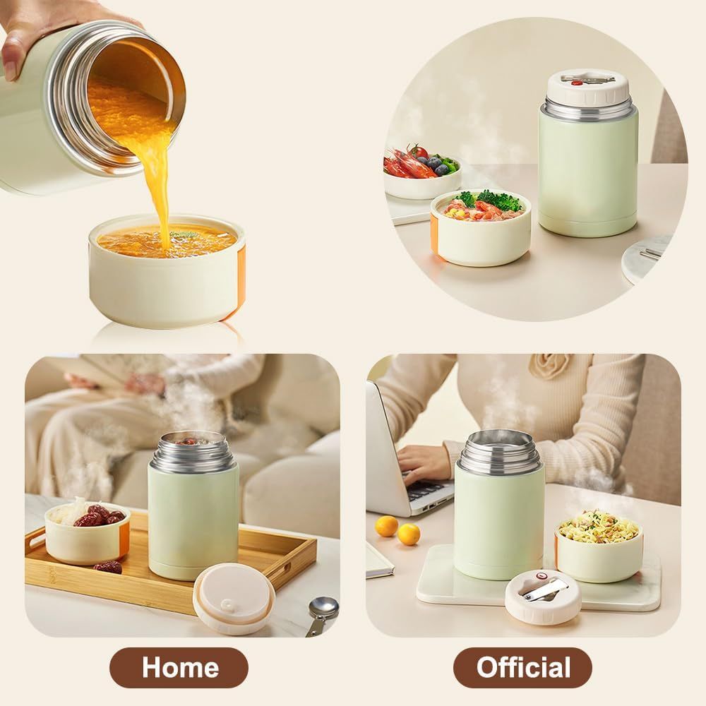 Green 800ml Stainless Steel Thermal Stew Jar Portable Insulated Lunch Pot with Handle – Vacuum Insulated Soup Container(Foldable model) — image 6