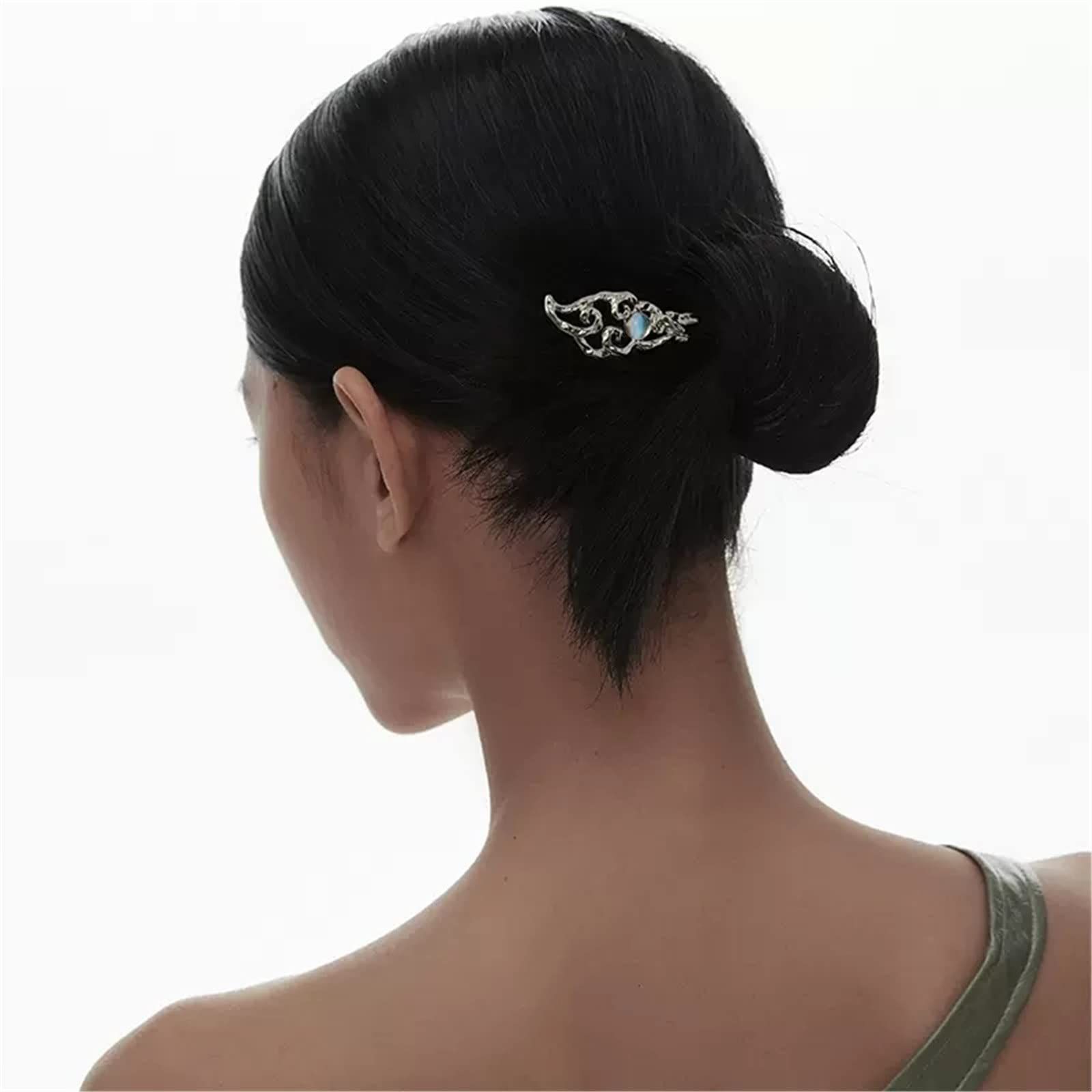 Chinese Hair Stick Moonstone Hairpin With Cloud Pattern Coiffure Hairpin for Women Lady, 1 Count (Pack of 1), Silver — image 3