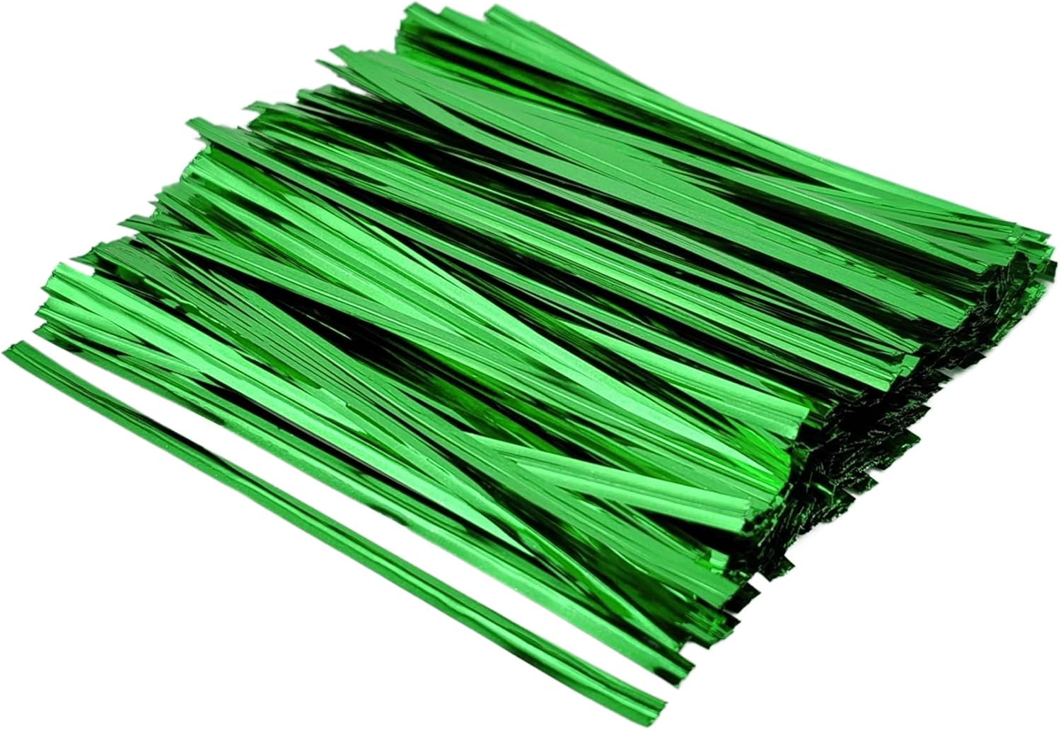 400 Pcs Metallic Twist Ties 4-Inch, Foil Twist Ties for Bread Bags, Candy Bags, Gift Bags, Snack Bags, and Party Favor Wrapping (Green)