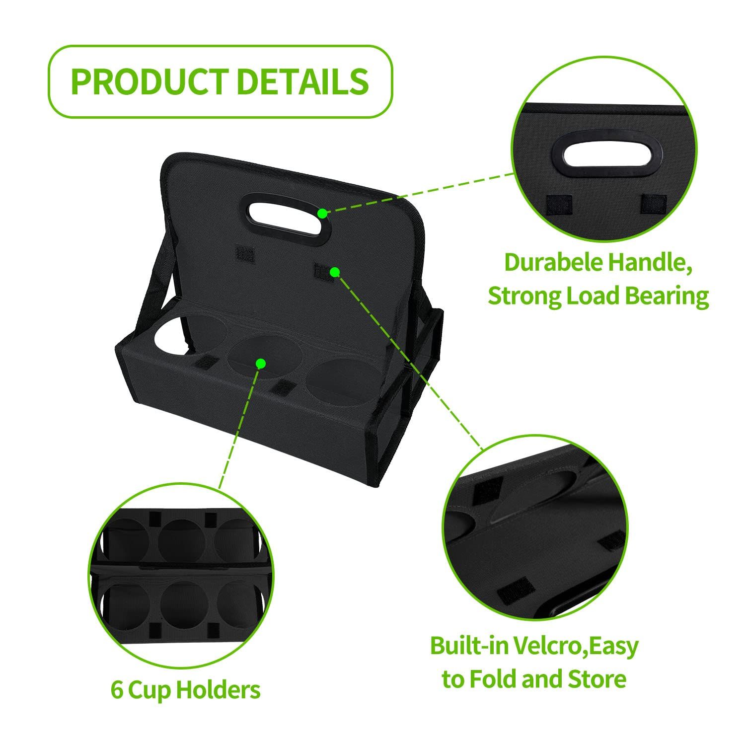 Drink Carrier with Handle Reusable, 6 Cup Portable Drink Carrier, Safely Secures Hot and Cold Beverages-for Delivery (Black) — image 4
