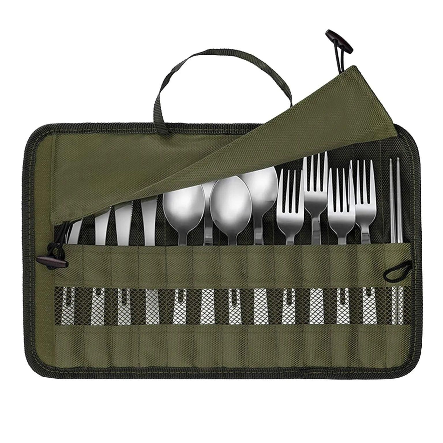 Outdoor Camping Cutlery Storage Bag Portable Roll Up Pouch Bag Cutlery St โ image 4