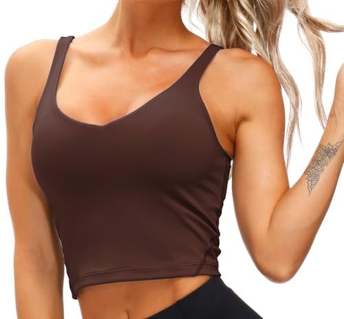 Women's Longline Sports Bra for Yoga, Running, Fitness, Everyday Active Wear, M (Dark Brown) — image 6