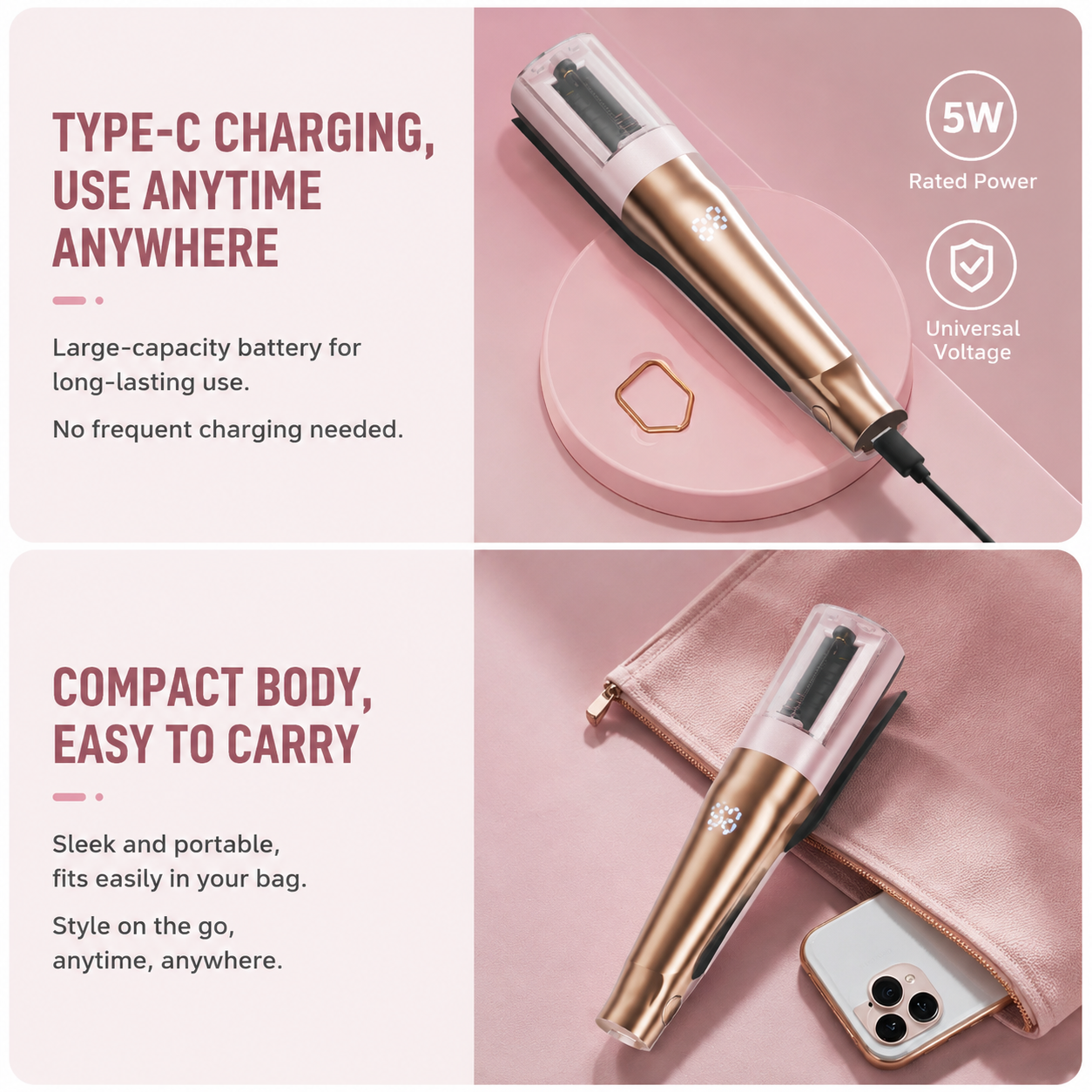 2 in 1 Black Mini Split End Hair Trimmer and Straightening Comb - Cordless USB Rechargeable Hair Cut Remover Tool with Removable Blade for Easy Hair โ image 6