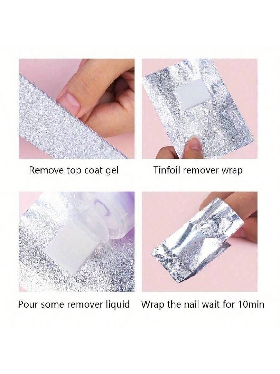 100pcs Aluminum Foil Nail Polish Remover Pads Absorbent Fabric Blocks For Home Manicure Salon Use Remove Gel Polish Acrylic Nails Nail Supplies Tools โ image 4